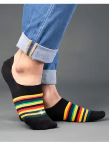 SockSoho Men Black & Yellow Striped Anti-Bacterial Shoe Liners