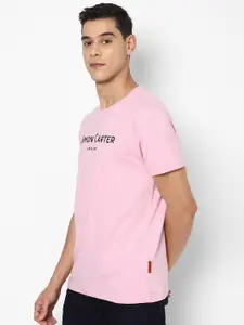 SIMON CARTER LONDON Men Pink & Black Typography Printed Slim Fit T-shirt