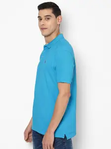 SIMON CARTER LONDON Men Blue Solid Polo Collar Pure Cotton Slim Fit T-shirt
