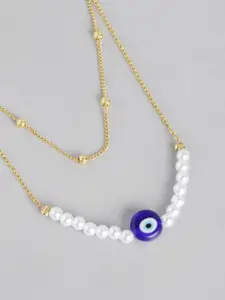 Carlton London White & Navy Blue Gold-Plated Beaded Layered Evil Eye Necklace