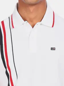 Arrow Sport Men White Striped Polo Collar Cotton T-shirt