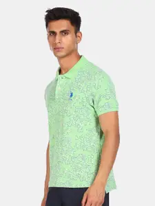 U.S. Polo Assn. U S Polo Assn Men Green Floral Printed Polo Collar T-shirt