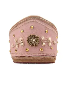 DESI COLOUR Women Pink Embellished Leather Ethnic Mojaris Flats