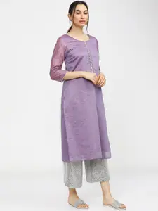 Vishudh Women Mauve Thread Work Kurta