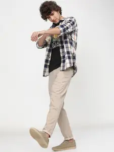 HIGHLANDER Men Navy Blue Checked Slim Fit Casual Shirt