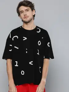 Kook N Keech Valentine Black & White Printed Oversized Drop-Shoulder Sleeves Pure Cotton T-shirt