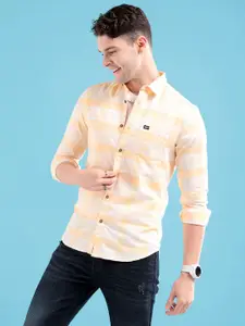 The Indian Garage Co Men Orange Regular Fit Opaque Checked Cotton Casual Shirt with Pocket