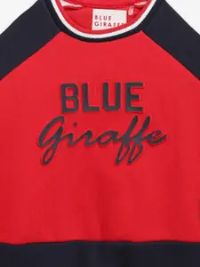 Blue Giraffe Boys Red & Black Colourblocked Cotton Blend Sweatshirt