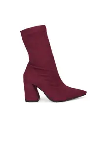 Truffle Collection Burgundy Suede Block Heeled Boots