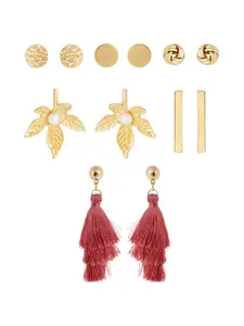 Yellow Chimes Set Of 6 Gold-Plated Multicoloured Contemporary Drop & Stud Earrings