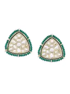 Zaveri Pearls Green Silver-Plated Triangular Studs