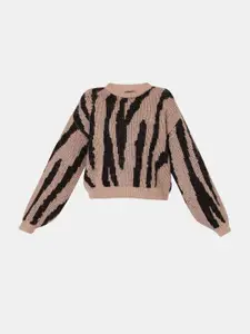 Vero Moda Women Tan & Black Self Design Pullover