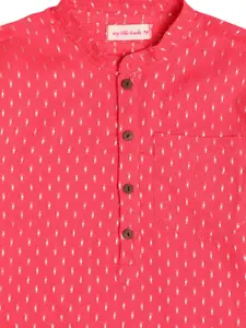 My Little Lambs Boys Red Checked Cotton Jacquard Kurta