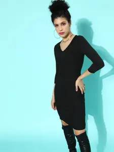 CHIC BY TOKYO TALKIES Women Stylish Black Solid Knitted Dress