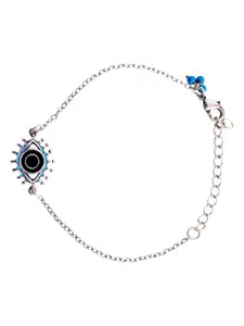 Voylla Women Silver-Toned & Blue Brass Cubic Zirconia Oxidised Silver-Plated Charm Bracelet