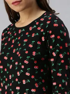 Kryptic Women Pack Of 2 Black Printed Pure Cotton Lounge T-Shirts