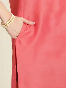 House of Pataudi Women Pink with Gold Thread Work Rozana Kurta