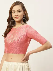 Studio Shringaar Women Pink & Golden Woven Design Saree Blouse