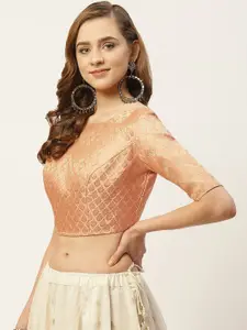 Studio Shringaar Women Peach-Coloured & Golden Woven Design Saree Blouse