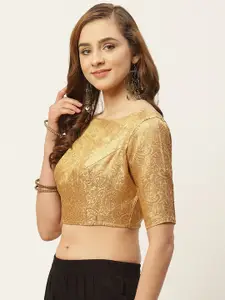Studio Shringaar Women Golden Woven Design Saree Blouse