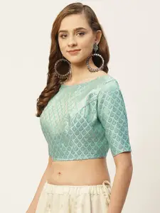 Studio Shringaar Women Blue & Golden Woven Design Saree Blouse