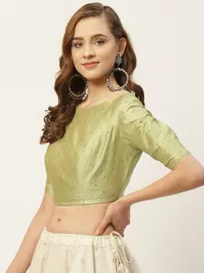 Studio Shringaar Women Green & Golden Woven Design Brocade Saree Blouse