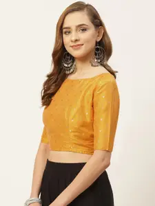 Studio Shringaar Mustard Yellow Woven Design Saree Blouse