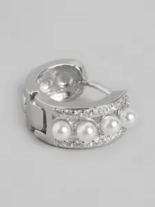 Carlton London Silver-Toned & White Handcrafted Circular Hoop Earrings