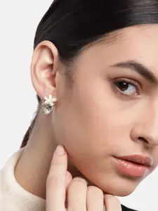 Carlton London Off-White Gold-Plated CZ-Studded Handcrafted Beaded Floral Drop Earrings