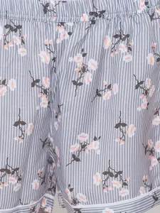 FashionRack Women Pack Of 2 Grey & White Printed Cotton Lounge Shorts