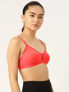 Lady Lyka Coral Pink Solid Workout Bra - Non-Padded