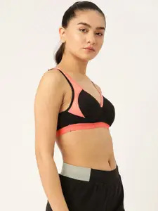 Lady Lyka Black & Pink Cotton Bra-Full Coverage Non-Wired Lightly Padded