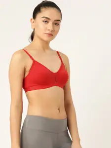 Lady Lyka Red Solid Cotton Workout Bra-Full Coverage Non-Wired Non Padded