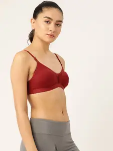 Lady Lyka Maroon Solid Cotton Workout Bra-Full Coverage Non-Wired Non Padded