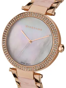 GIORDANO Women Pink Embellished Dial Bracelet Style Straps Analogue Watch GD-2073-11