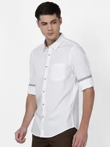 t-base Men White Cotton Casual Shirt