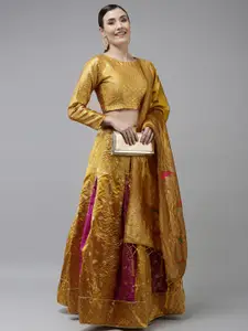 DIVASTRI Yellow Semi-Stitched Lehenga & Unstitched Blouse With Dupatta