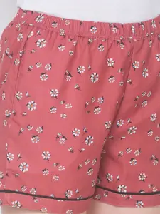 FashionRack Women Set of 2 Red & Blue Printed Lounge Shorts