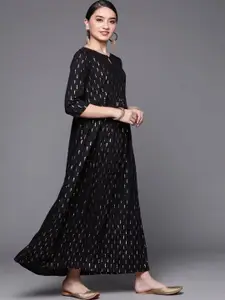 Biba Women Black & Golden Geometric Print Ethnic Maxi Dress