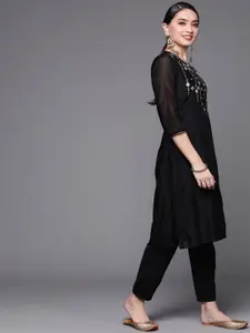 Biba Women Black Yoke Design Mirror Work Kurta