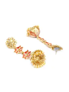 Priyaasi Gold-Toned & Red Dome Shaped Jhumkas Earrings