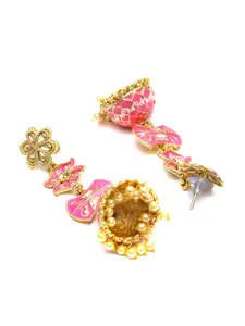 Priyaasi Gold-Toned & Pink Floral Drop Earrings