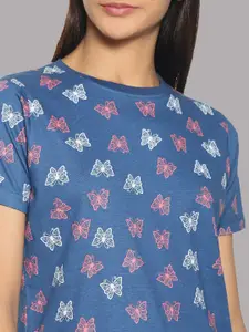 Kryptic Pack Of 2 Navy Blue & Orange Printed Pure Cotton Nightdress