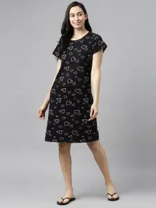 Kryptic Woman Pack Of 2 Orange & Black Printed Cotton Nightdress