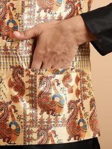 SOJANYA Men Black Solid Kurta with Churidar & Nehru Jacket