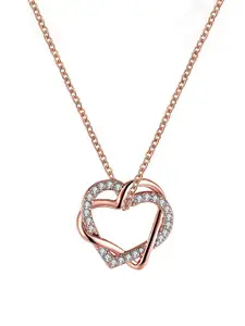 Yellow Chimes Rose Gold-Plated Embracing Hearts-in-Love Austrian Crystal Pendant With Chain
