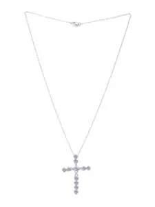 Yellow Chimes Silver-Plated Midnight Sparkle Crystal Cross Pendant