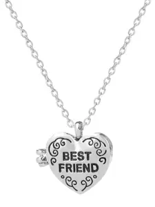 Yellow Chimes Rhodium-Plated Silver-Toned Heart-Shaped Pendant With Chain