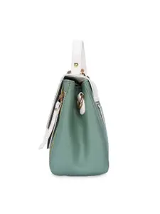 Luvoksi Green Colourblocked PU Structured Satchel with Tasselled
