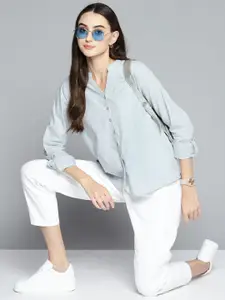 Harvard Women Blue Pure Cotton Solid Casual Shirt